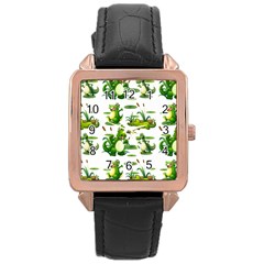 Crocodiles In The Pond Rose Gold Leather Watch  by Bigfootshirtshop