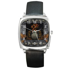 Awesome Tribal Dragon Made Of Metal Square Metal Watch by FantasyWorld7