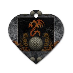 Awesome Tribal Dragon Made Of Metal Dog Tag Heart (two Sides) by FantasyWorld7