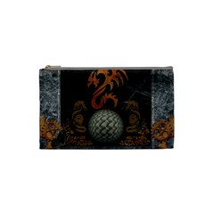 Awesome Tribal Dragon Made Of Metal Cosmetic Bag (small)  by FantasyWorld7