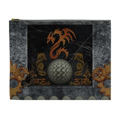 Awesome Tribal Dragon Made Of Metal Cosmetic Bag (xl) by FantasyWorld7