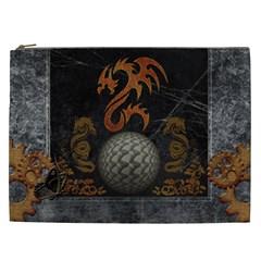 Awesome Tribal Dragon Made Of Metal Cosmetic Bag (xxl)  by FantasyWorld7