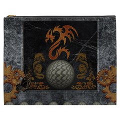 Awesome Tribal Dragon Made Of Metal Cosmetic Bag (xxxl)  by FantasyWorld7