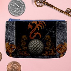 Awesome Tribal Dragon Made Of Metal Large Coin Purse by FantasyWorld7