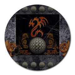 Awesome Tribal Dragon Made Of Metal Round Mousepads by FantasyWorld7