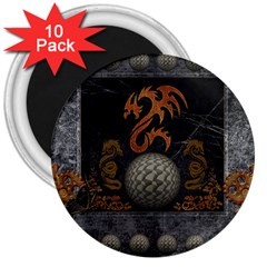 Awesome Tribal Dragon Made Of Metal 3  Magnets (10 Pack)  by FantasyWorld7