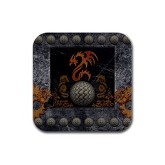 Awesome Tribal Dragon Made Of Metal Rubber Square Coaster (4 Pack)  by FantasyWorld7