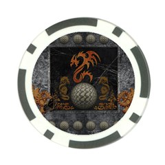 Awesome Tribal Dragon Made Of Metal Poker Chip Card Guard by FantasyWorld7