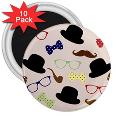 Moustache Hat Bowler Bowler Hat 3  Magnets (10 Pack)  by Celenk