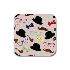 Moustache Hat Bowler Bowler Hat Rubber Coaster (square)  by Celenk