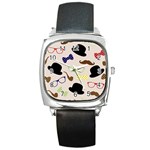 Moustache Hat Bowler Bowler Hat Square Metal Watch Front