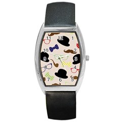 Moustache Hat Bowler Bowler Hat Barrel Style Metal Watch by Celenk