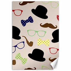 Moustache Hat Bowler Bowler Hat Canvas 12  X 18   by Celenk