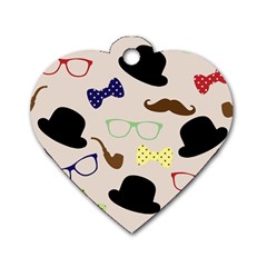 Moustache Hat Bowler Bowler Hat Dog Tag Heart (two Sides) by Celenk