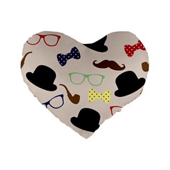 Moustache Hat Bowler Bowler Hat Standard 16  Premium Flano Heart Shape Cushions by Celenk