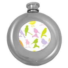 Birds Colourful Background Round Hip Flask (5 Oz) by Celenk