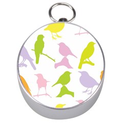 Birds Colourful Background Silver Compasses by Celenk