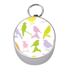 Birds Colourful Background Mini Silver Compasses by Celenk