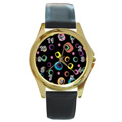 Abstract Background Retro 60s 70s Round Gold Metal Watch by Celenk