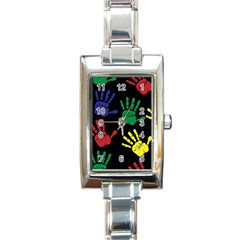 Handprints Hand Print Colourful Rectangle Italian Charm Watch by Celenk