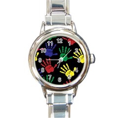 Handprints Hand Print Colourful Round Italian Charm Watch by Celenk