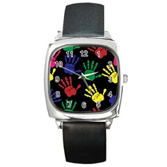 Handprints Hand Print Colourful Square Metal Watch by Celenk