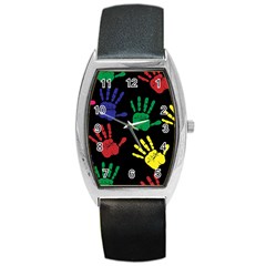 Handprints Hand Print Colourful Barrel Style Metal Watch by Celenk