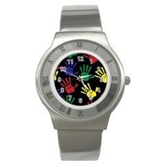 Handprints Hand Print Colourful Stainless Steel Watch by Celenk