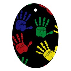 Handprints Hand Print Colourful Oval Ornament (two Sides) by Celenk