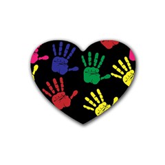 Handprints Hand Print Colourful Rubber Coaster (heart)  by Celenk