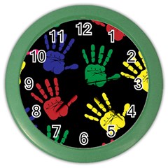 Handprints Hand Print Colourful Color Wall Clocks by Celenk