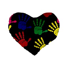 Handprints Hand Print Colourful Standard 16  Premium Heart Shape Cushions by Celenk