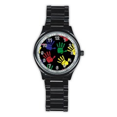 Handprints Hand Print Colourful Stainless Steel Round Watch by Celenk