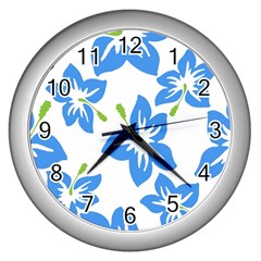 Hibiscus Wallpaper Flowers Floral Wall Clocks (silver)  by Celenk