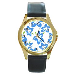 Hibiscus Wallpaper Flowers Floral Round Gold Metal Watch by Celenk