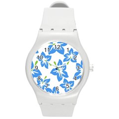 Hibiscus Wallpaper Flowers Floral Round Plastic Sport Watch (m) by Celenk