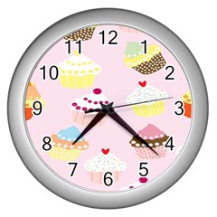 Cupcakes Wallpaper Paper Background Wall Clocks (silver)  by Celenk