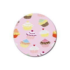 Cupcakes Wallpaper Paper Background Rubber Round Coaster (4 Pack)  by Celenk