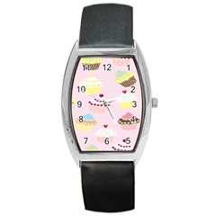 Cupcakes Wallpaper Paper Background Barrel Style Metal Watch by Celenk