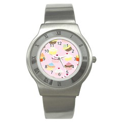 Cupcakes Wallpaper Paper Background Stainless Steel Watch by Celenk