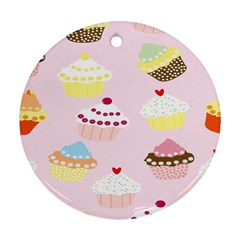 Cupcakes Wallpaper Paper Background Round Ornament (two Sides) by Celenk