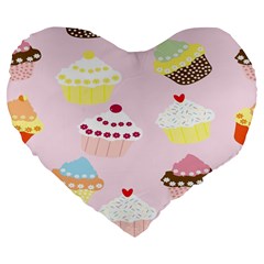 Cupcakes Wallpaper Paper Background Large 19  Premium Flano Heart Shape Cushions by Celenk