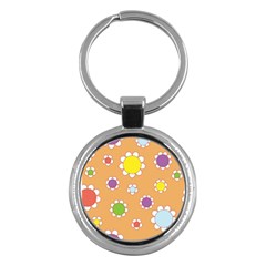 Floral Flowers Retro 1960s 60s Key Chains (round)  by Celenk