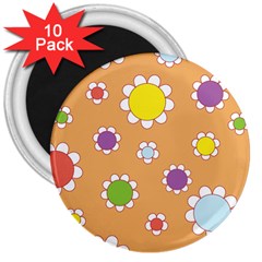 Floral Flowers Retro 1960s 60s 3  Magnets (10 Pack)  by Celenk