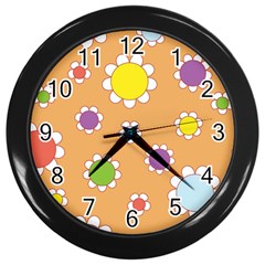 Floral Flowers Retro 1960s 60s Wall Clocks (black) by Celenk