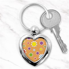 Floral Flowers Retro 1960s 60s Key Chains (heart)  by Celenk