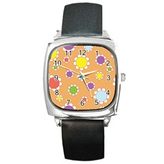 Floral Flowers Retro 1960s 60s Square Metal Watch by Celenk