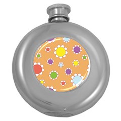 Floral Flowers Retro 1960s 60s Round Hip Flask (5 Oz) by Celenk