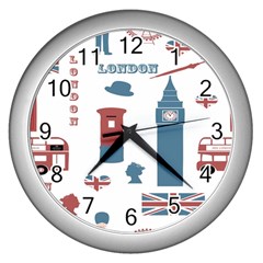 London Icons Symbols Landmark Wall Clocks (silver)  by Celenk