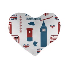 London Icons Symbols Landmark Standard 16  Premium Flano Heart Shape Cushions by Celenk